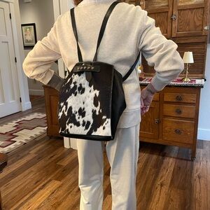 Two Bar West!!  Black and white cowhide Leather Women's Backpack!! Like new